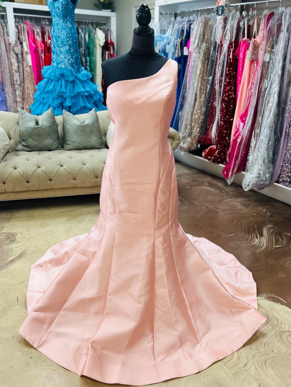 Girls' One-Shoulder Formal Dress in Soft Pink